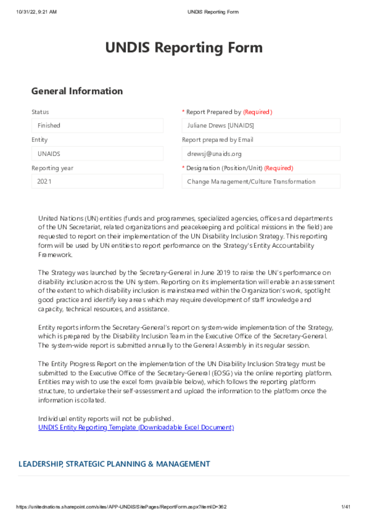 2021 UN Disability Inclusion Strategy - UNAIDS report